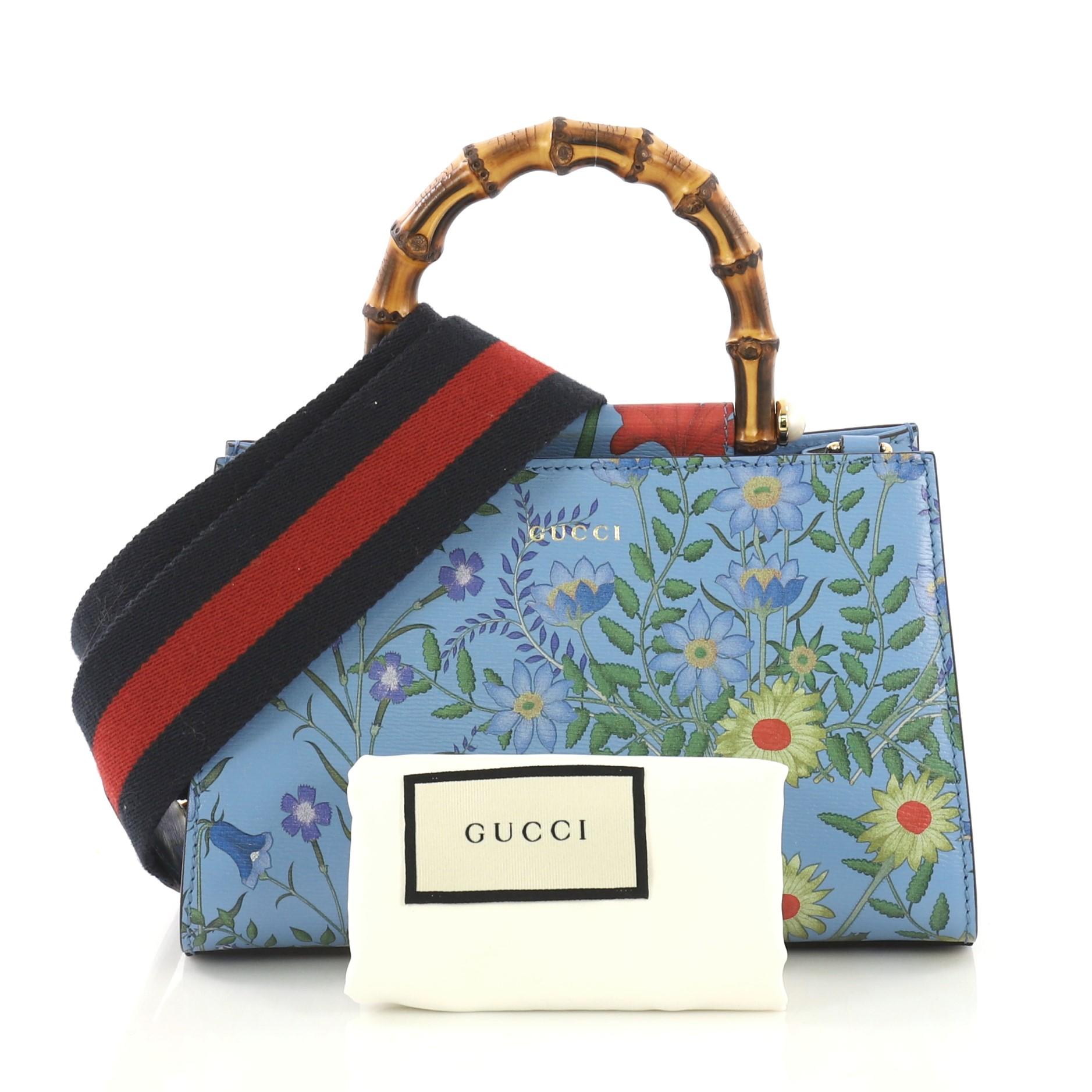 Gucci Nymphaea Top Handle Bag Floral Print Leather Mini 2
