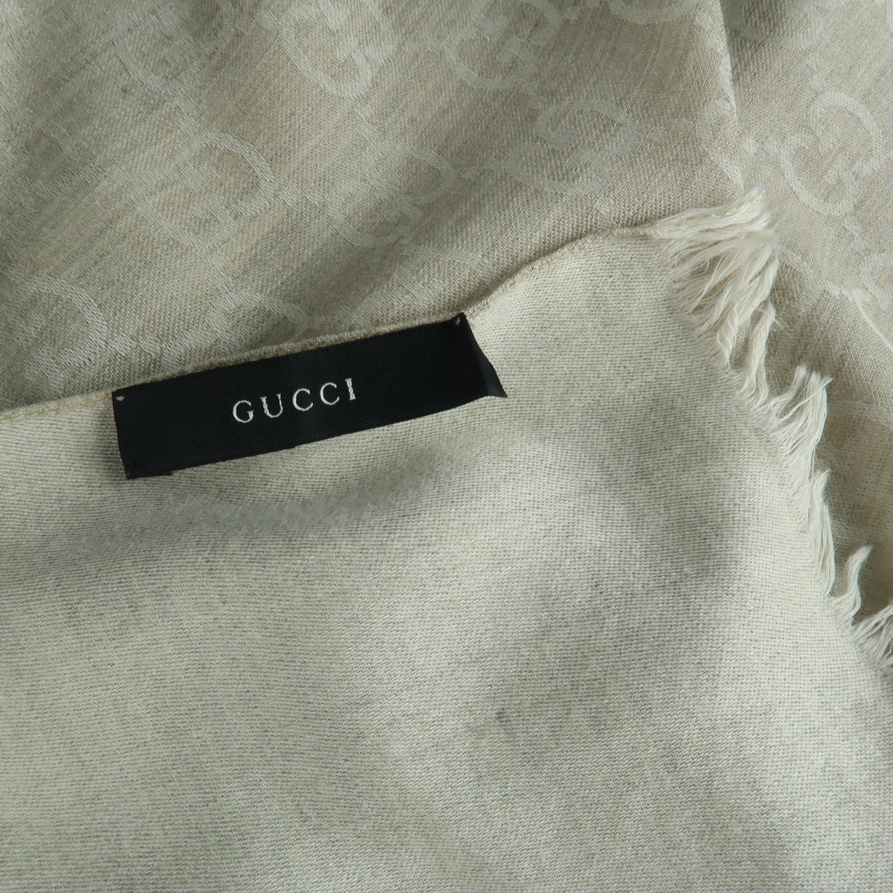 GUCCI Oatmeal Beige Wool / Silk Guccissima Monogram Scarf 1