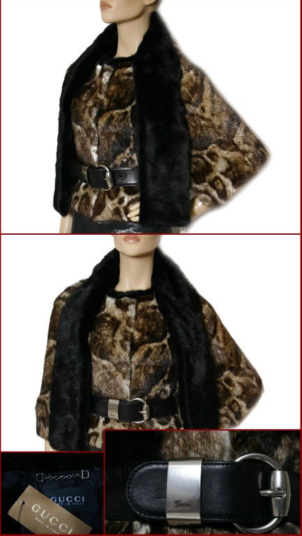 Black Gucci ocelot print murmel fur cape with scarf and belt size IT 42