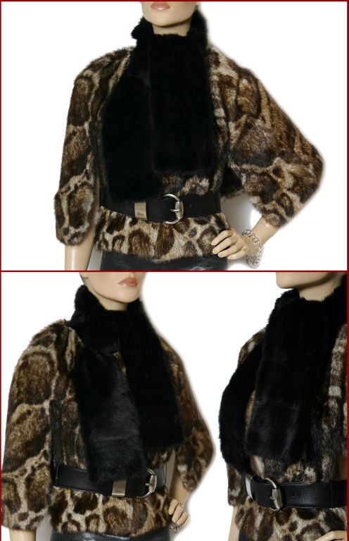 Gucci ocelot print murmel fur cape with scarf and belt size IT 42 In Excellent Condition In Montgomery, TX