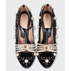 Gucci Ofelia Black Suede Heels - Size 38.5