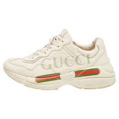 Used Gucci Off Cream Leather Rhyton Low Top Sneakers Size 41
