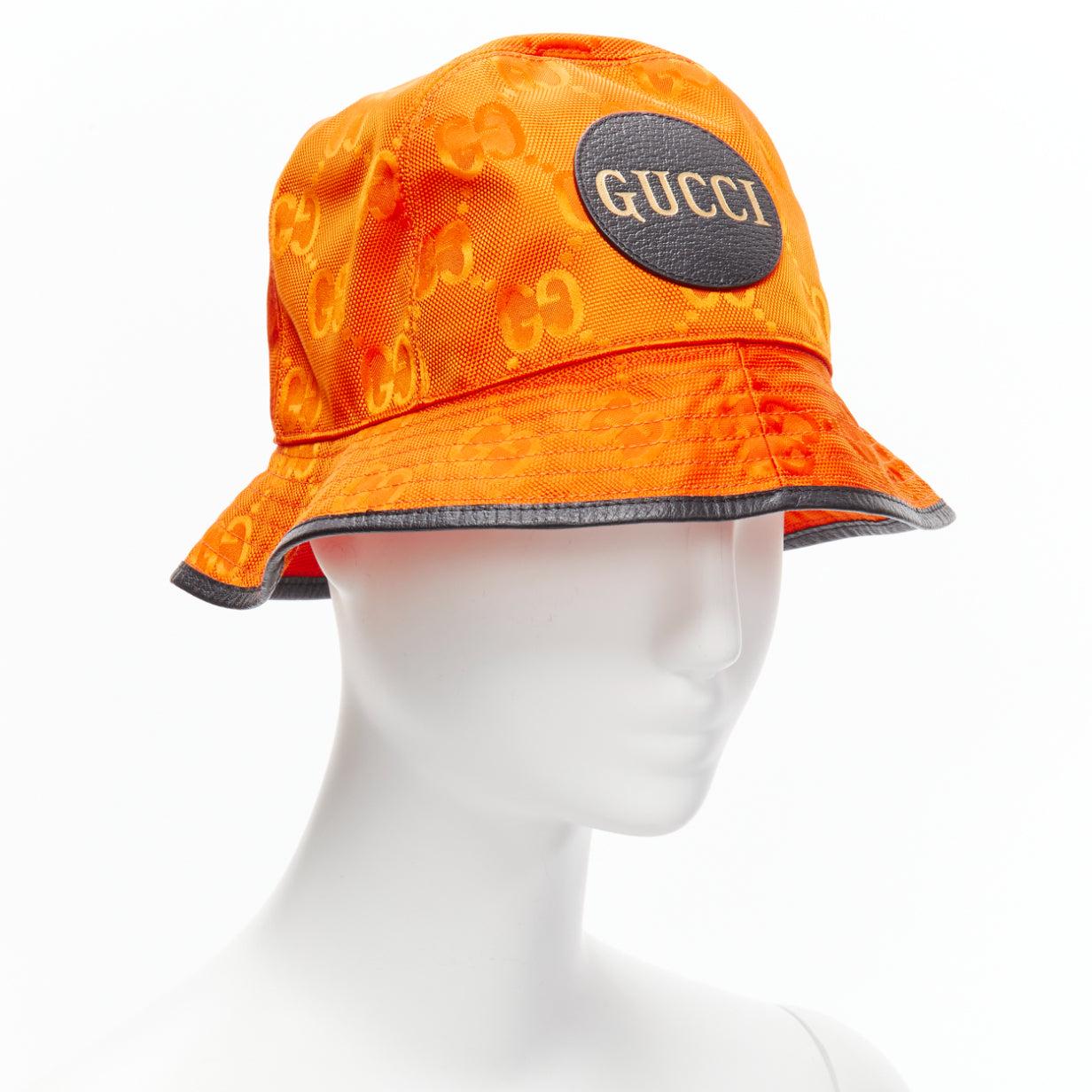 Gray GUCCI Off The Grid orange GG monogram leather trim bucket hat M For Sale