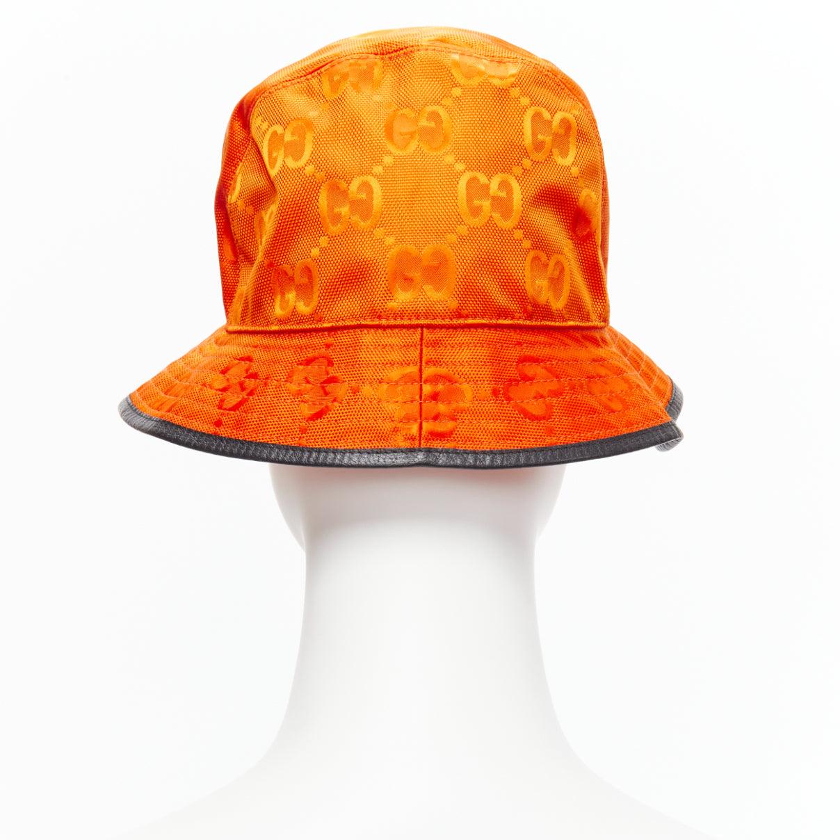 Women's GUCCI Off The Grid orange GG monogram leather trim bucket hat M For Sale