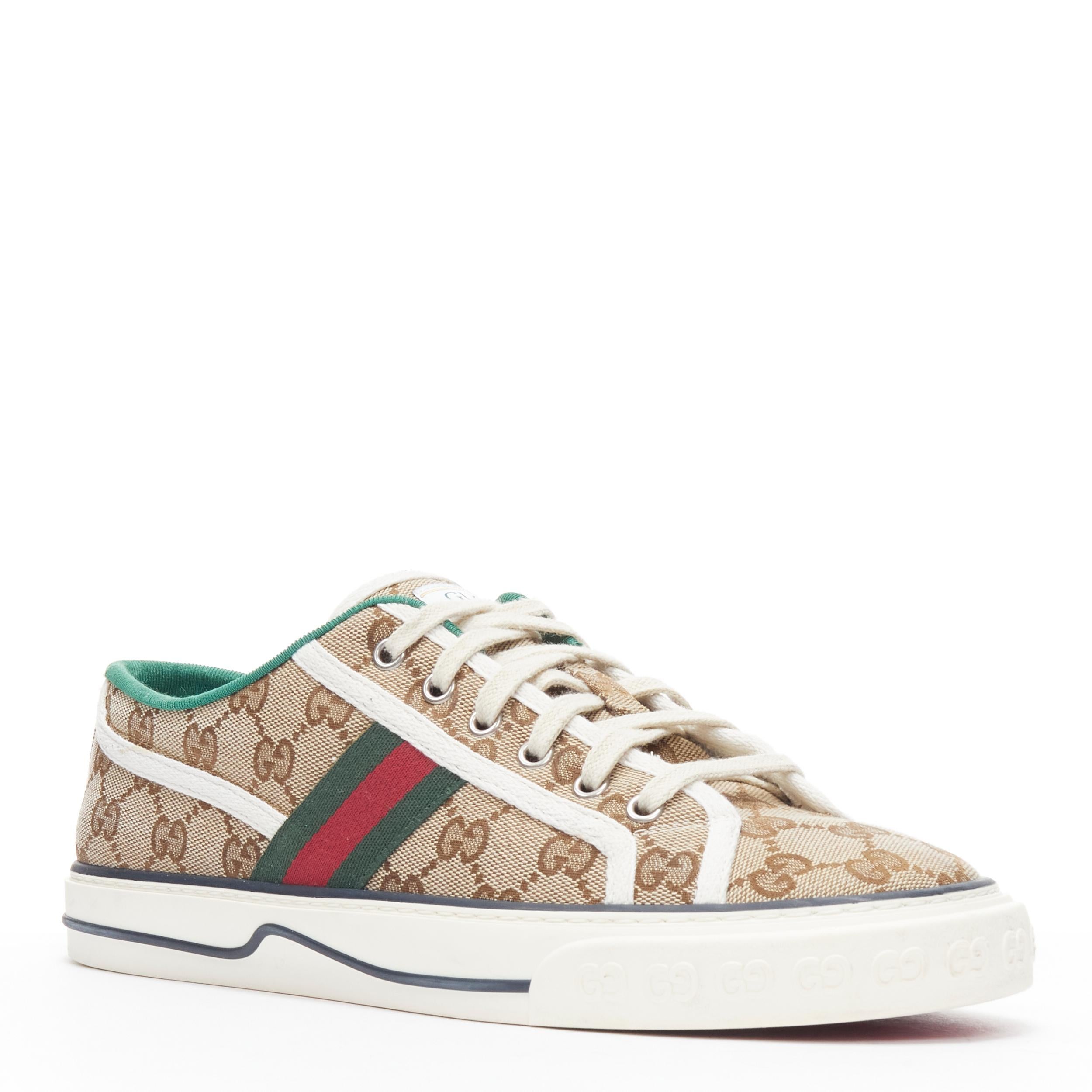 GUCCI Off The Grid Tennis 1977 monogram web low top sneaker UK8.5 EU42.5 
Reference: TGAS/B01446 
Brand: Gucci 
Designer: Alessendro Michele 
Model: Tennis 1977 Off The Grid 
Material: Fabric 
Color: Brown 
Pattern: Brown 
Closure: Lace Up 
Extra