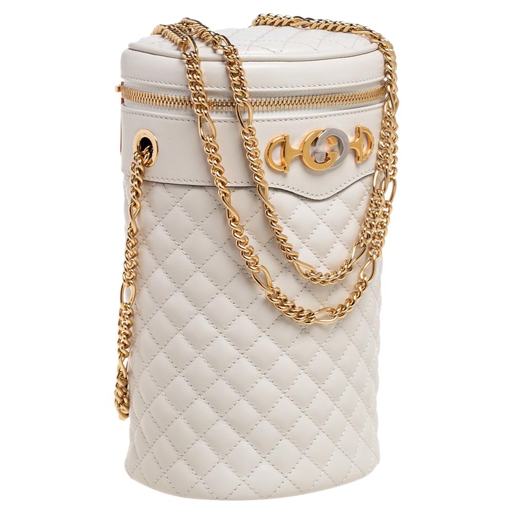 Women's Gucci Off Whie Leather Trapuntata Crossbody Bag