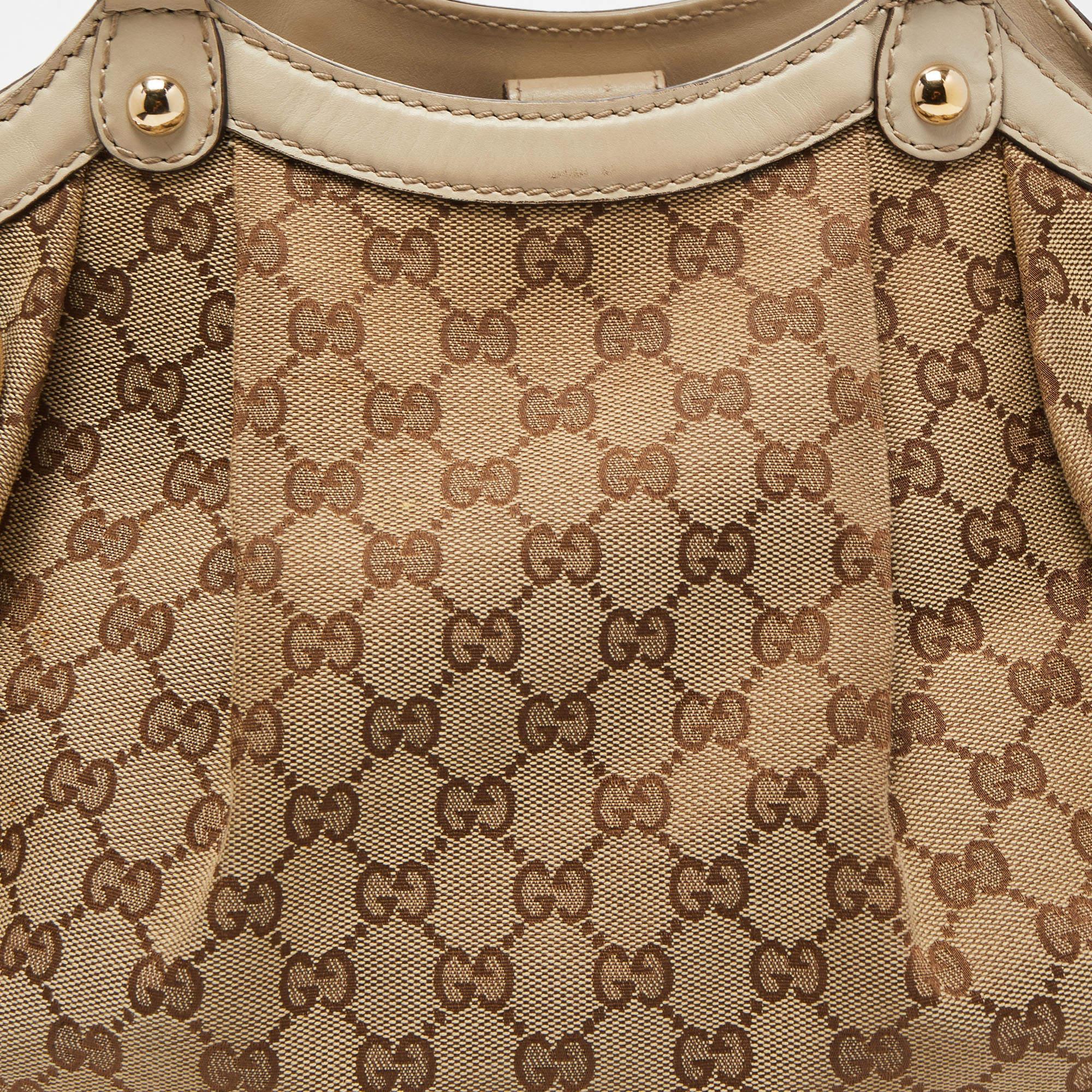 Gucci Off White/Beige GG Canvas and Leather Medium Sukey Tote For Sale 8