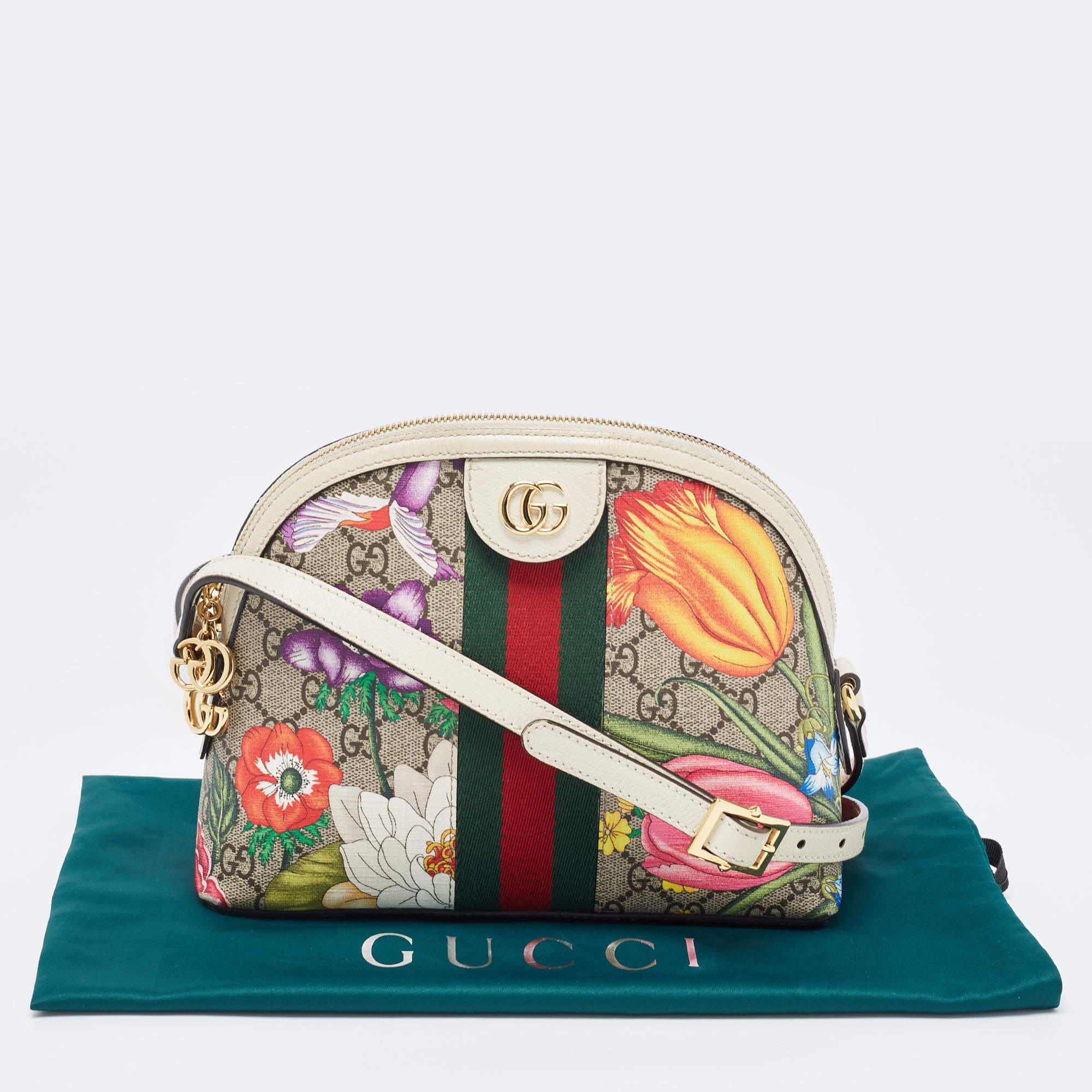Gucci Off White/Beige GG Supreme Canvas Small Floral Web Ophidia GG Shoulder Bag 10