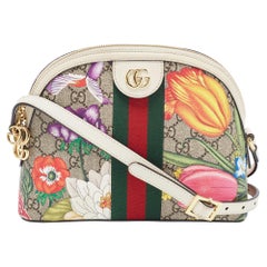 Gucci Off-White/Beige GG Supreme Canvas Small Floral Web Ophidia GG Umhängetasche
