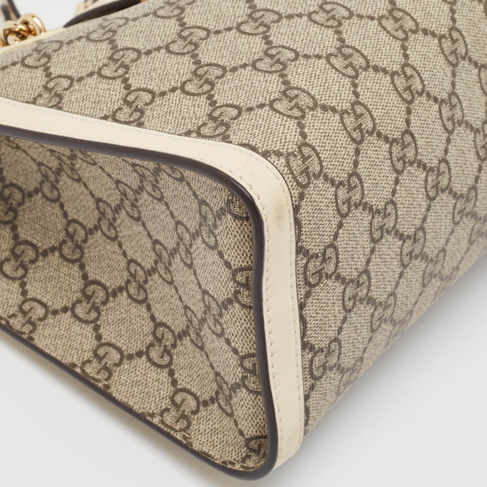 Gucci Off White/Beige GG Supreme Canvas Small Padlock Shoulder Bag For Sale 3