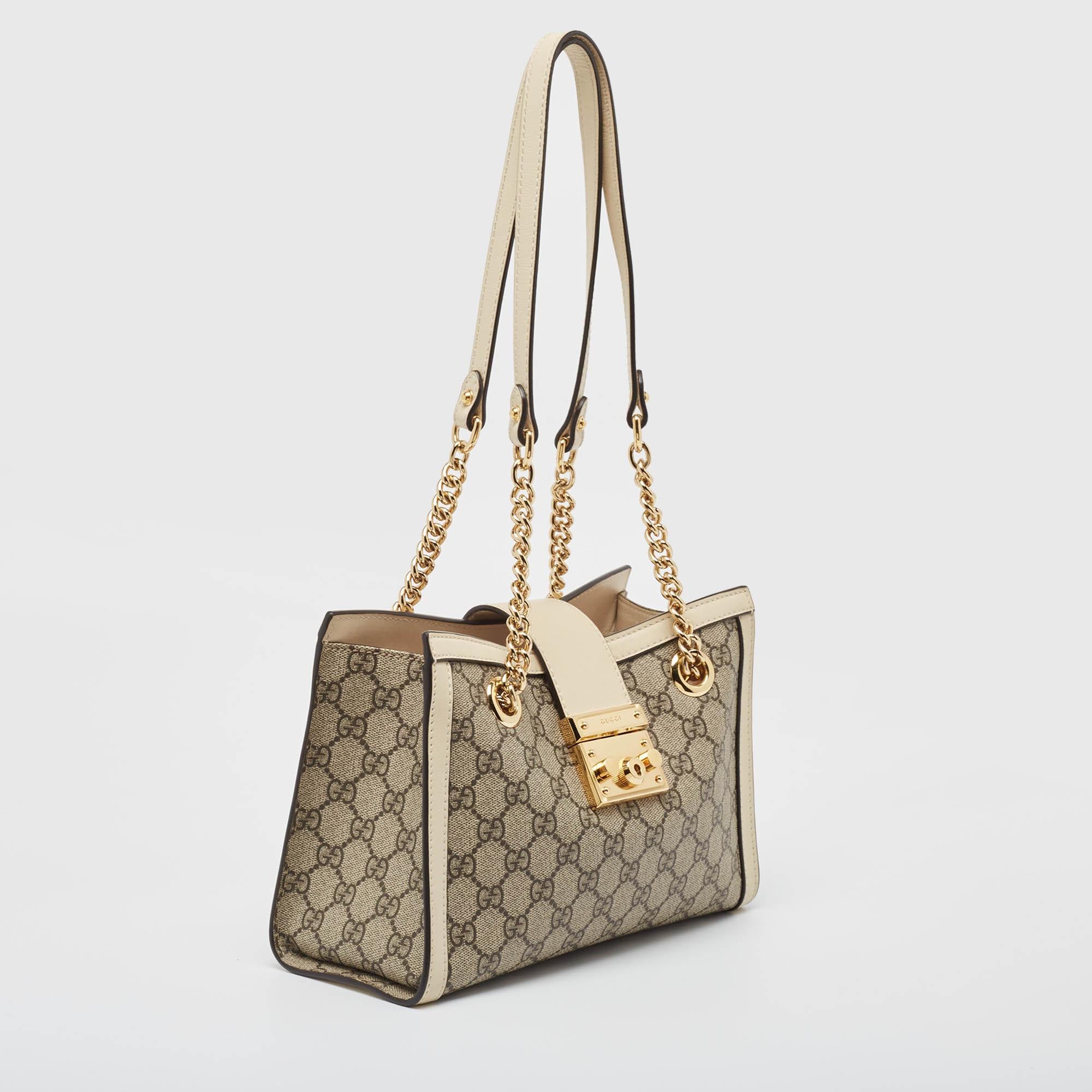 Gucci Off White/Beige GG Supreme Canvas Small Padlock Shoulder Bag 2