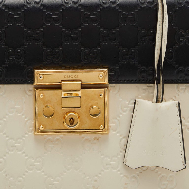 GUCCI 26S PADLOCK TOP HANDLE BAG 25 IN DARK BEIGE AND BLACK CALFSKIN