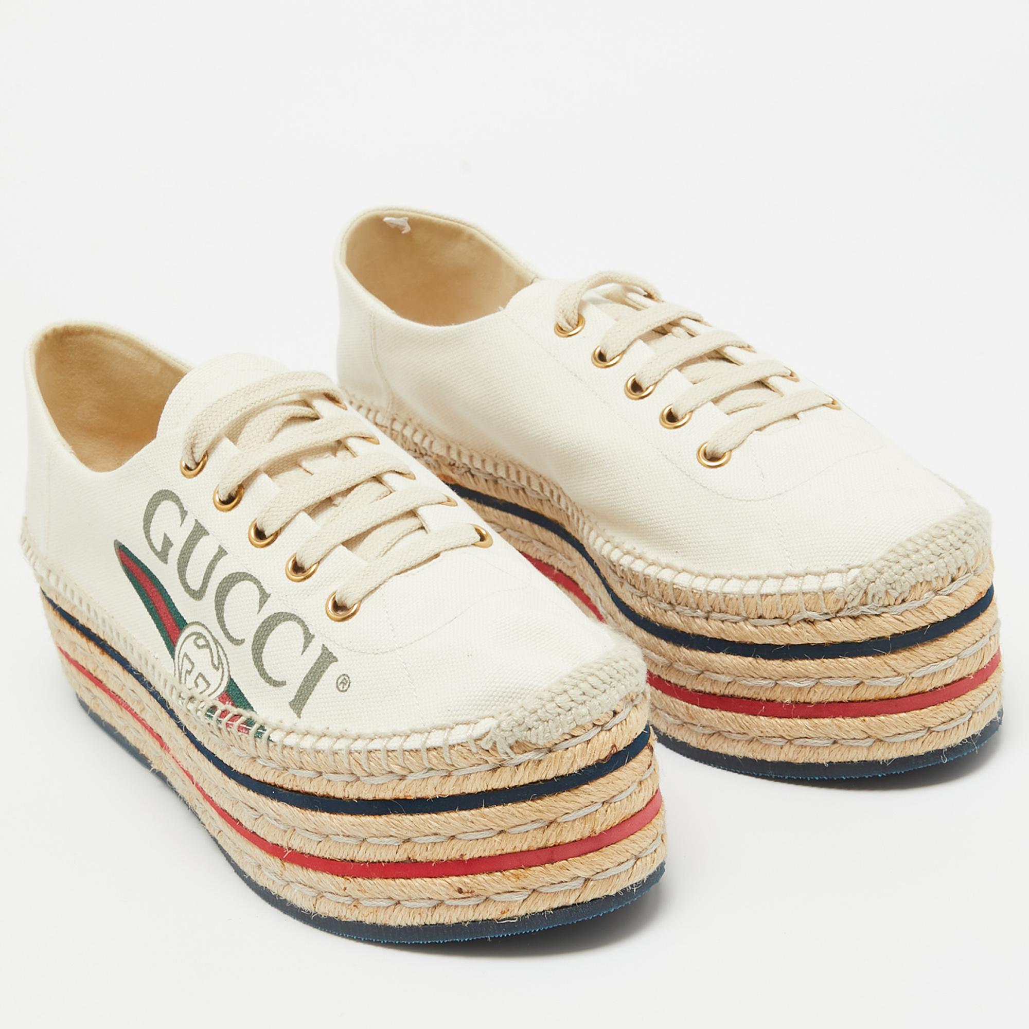 Women's Gucci Off White Canvas logo Lilibeth Espadrille Sneakers Size 39 For Sale