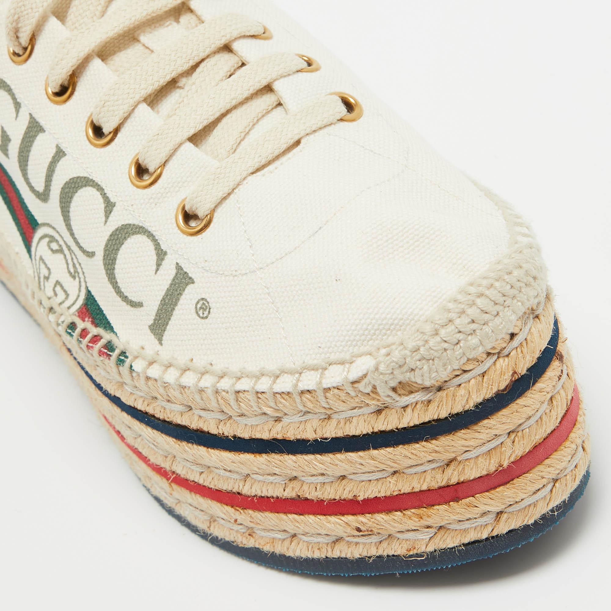 Gucci Off White Canvas logo Lilibeth Espadrille Sneakers Size 39 For Sale 1