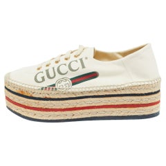 Gucci Off White Canvas Logo Lilibeth Espadrille Turnschuhe Größe 39