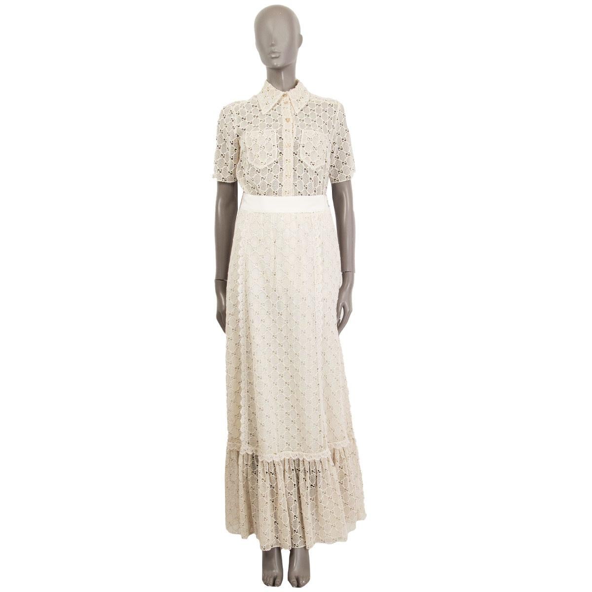 Beige GUCCI off-white cotton GG MACRAME Long Skirt S For Sale