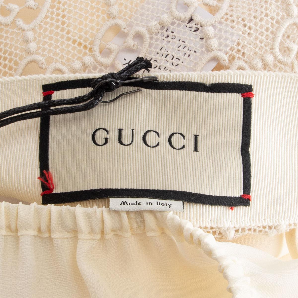 GUCCI off-white cotton GG MACRAME Long Skirt S In Excellent Condition For Sale In Zürich, CH