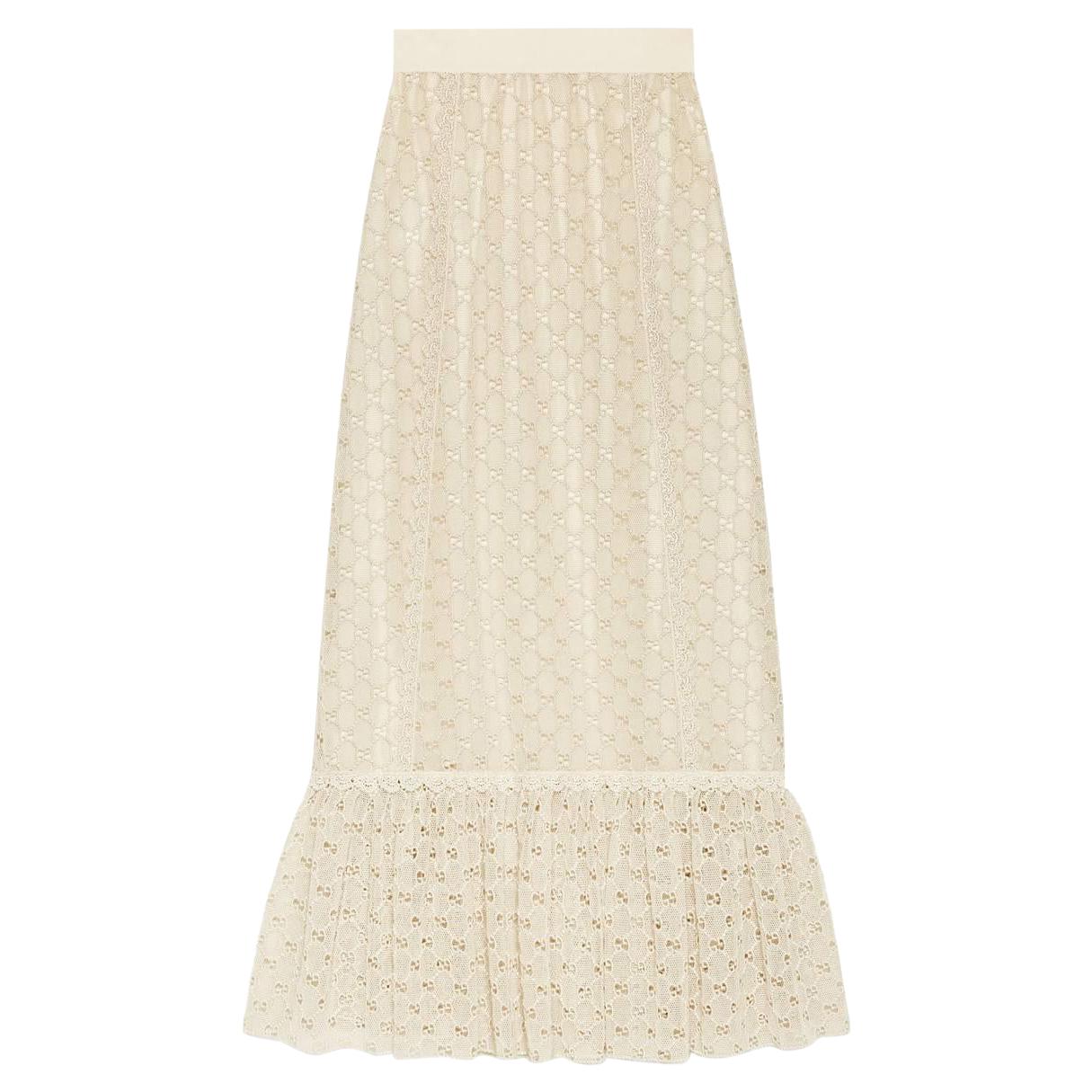 GUCCI off-white cotton GG MACRAME Long Skirt S
