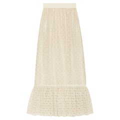 Gonna lunga GG MACRAME in cotone bianco sporco S.S. White