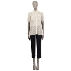 GUCCI off-white cotton GG MACRAME Short Sleeve Button Up Shirt Blouse 40 S