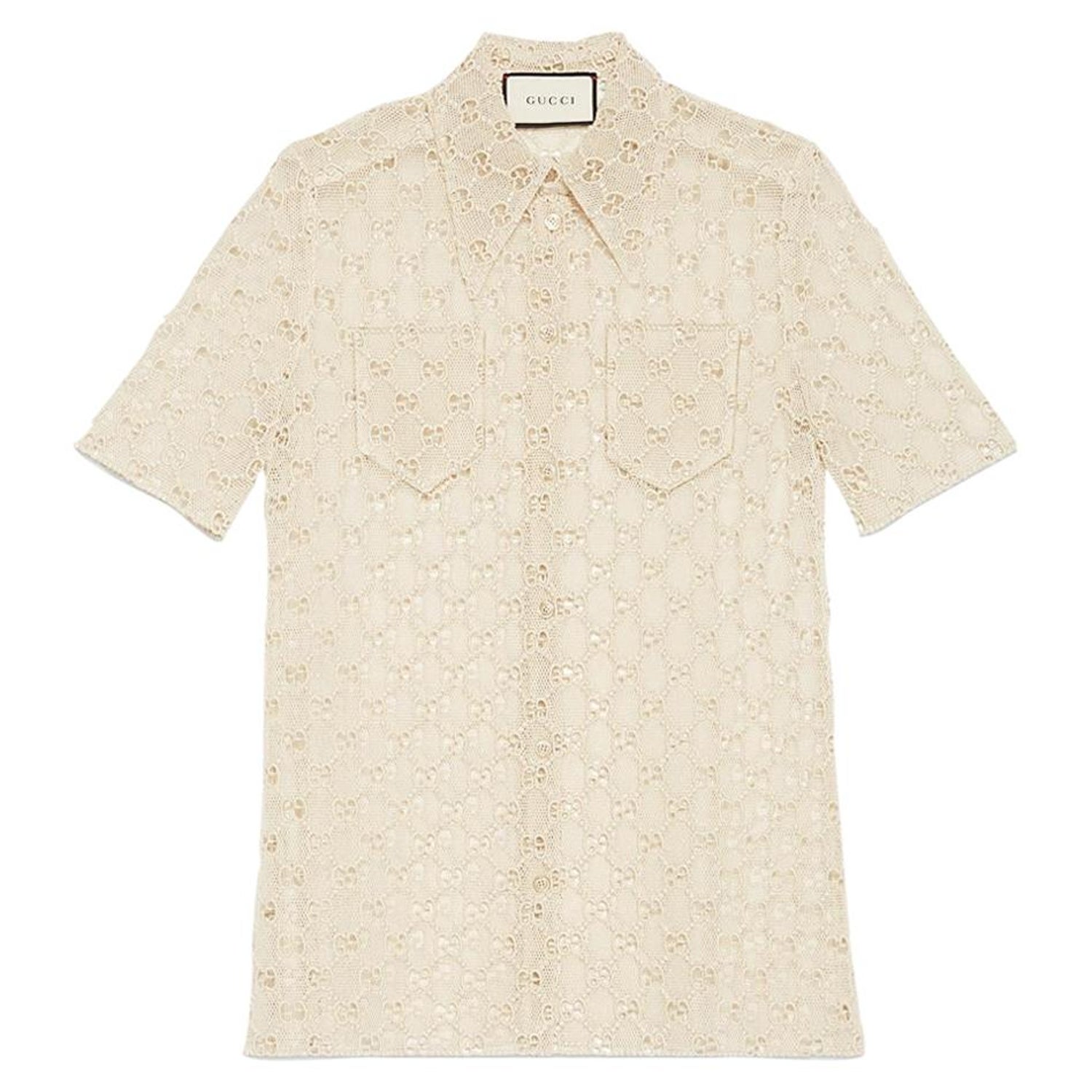 GUCCI off-white cotton GG MACRAME Short Sleeve Button Up Shirt Blouse 40 S  at 1stDibs | gucci macrame, gucci short sleeve button up, gg button