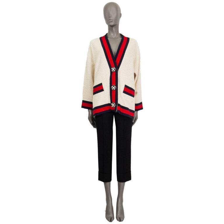 GUCCI off-white cotton Oversized Boucle Cardigan Sweater 40 S at 1stDibs