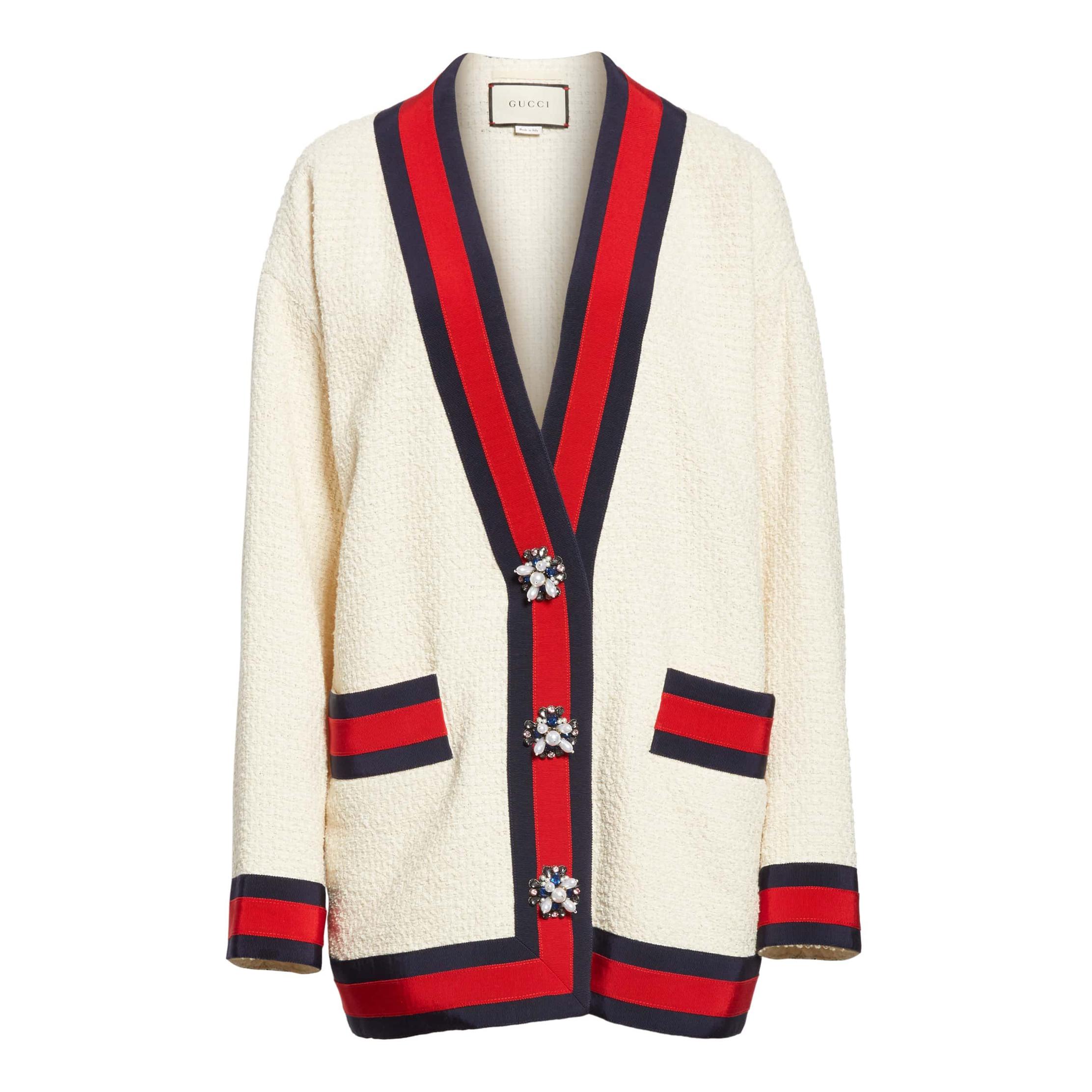 GUCCI off-white cotton Oversized Boucle Cardigan Sweater 40 S