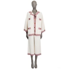 GUCCI off-white cotton & silk Pants w Stripes S