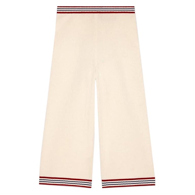 GUCCI off-white cotton and silk Pants w Stripes S For Sale at 1stDibs
