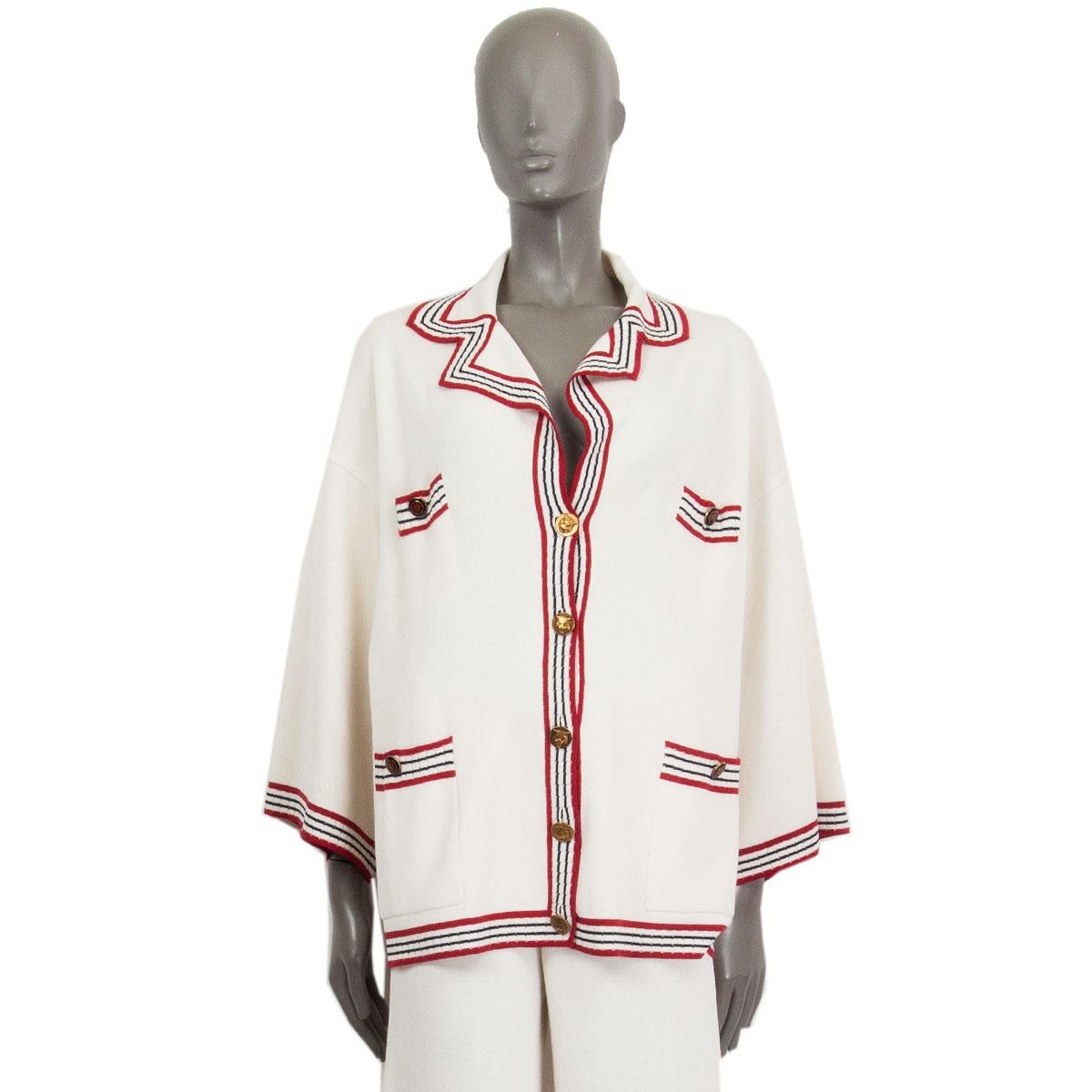 Blanc Cardigan surdimensionné Gucci en coton et soie rayé blanc cassé, taille S en vente