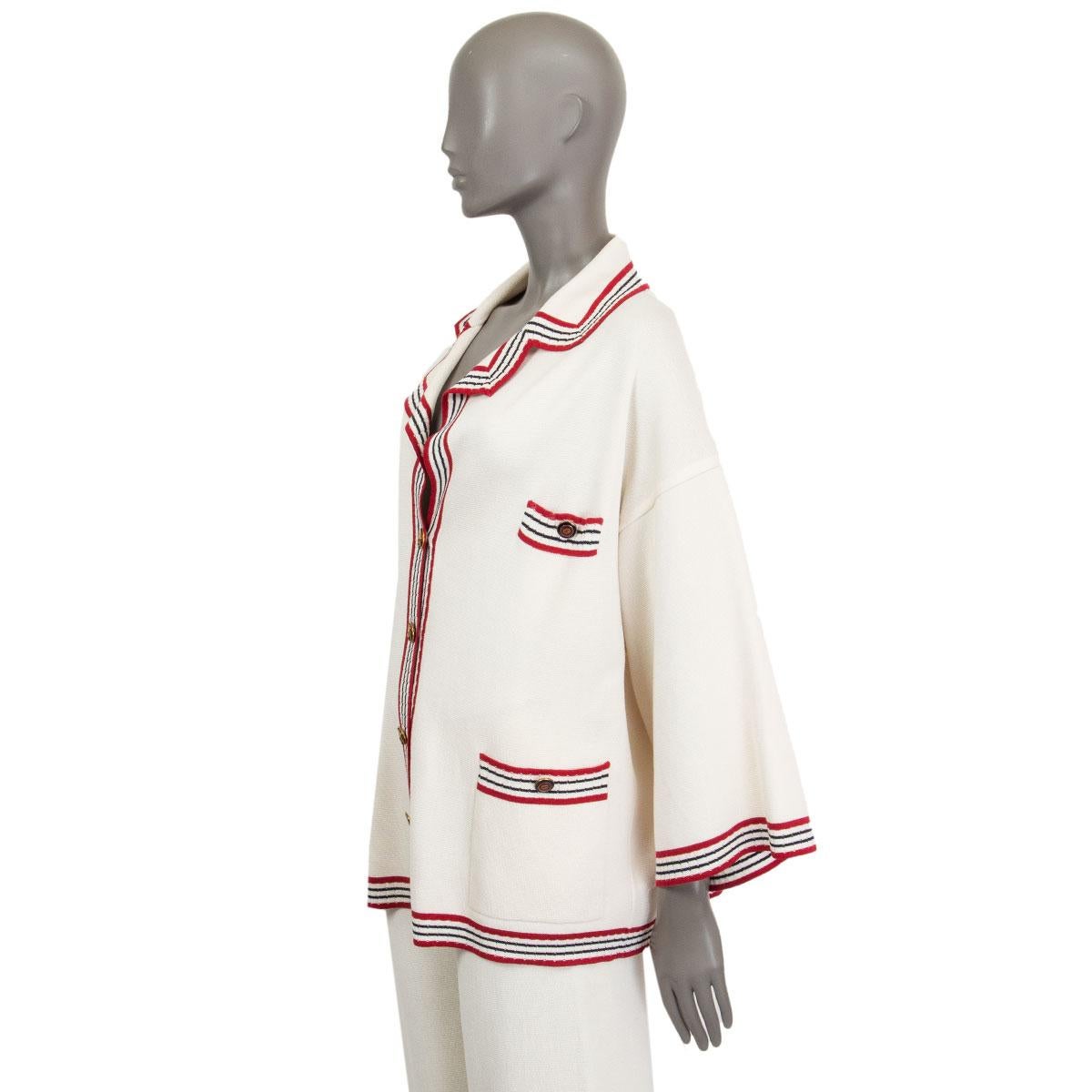 Cardigan surdimensionné Gucci en coton et soie rayé blanc cassé, taille S Excellent état - En vente à Zürich, CH