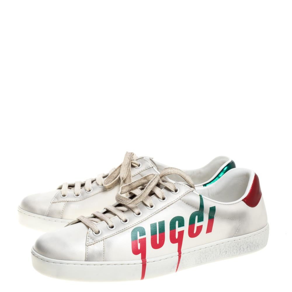 Gucci Off White Distressed Leather Ace Blade Print Low Top Sneakers Size 42 2