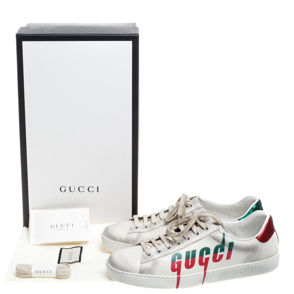 Gucci Off White Distressed Leather Ace Blade Print Low Top Sneakers Size 42 3