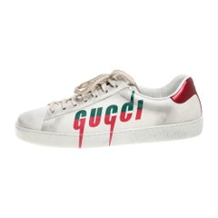 Gucci Off White Distressed Leather Ace Blade Print Low Top Sneakers Size 42
