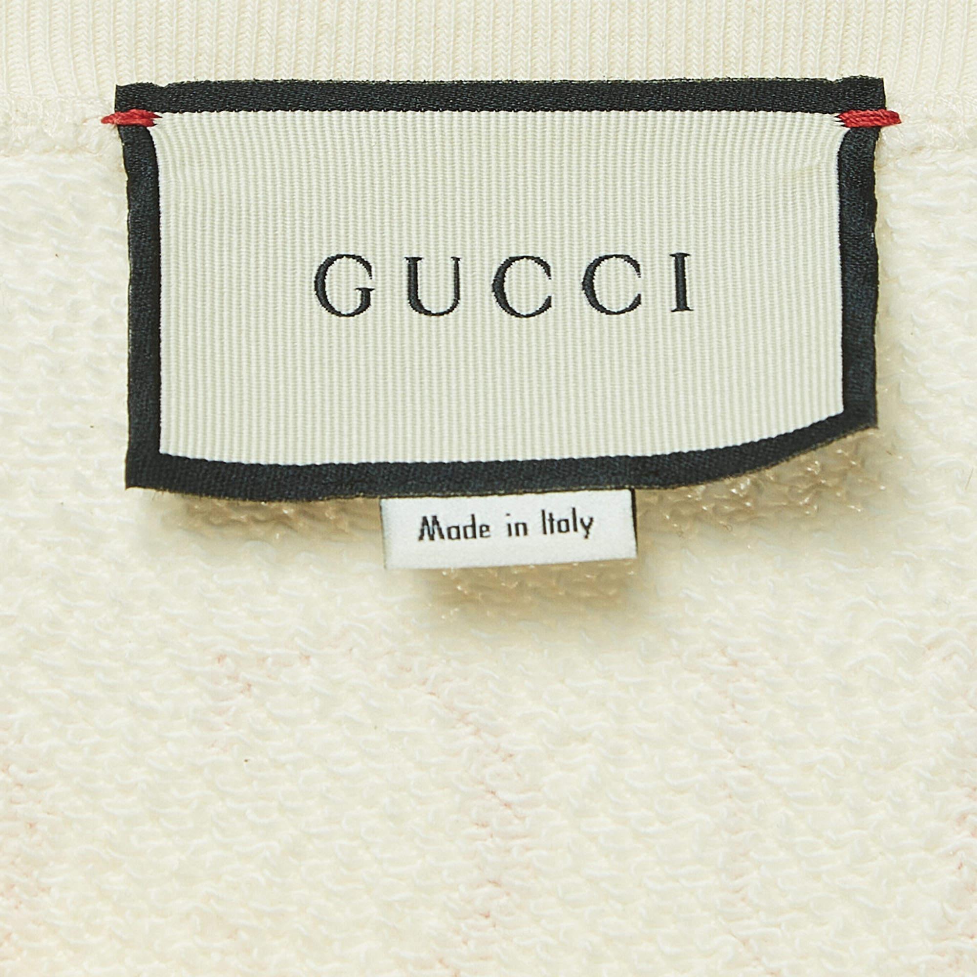 Gucci Off White Embroidered Print Cotton Sweatshirt S 1