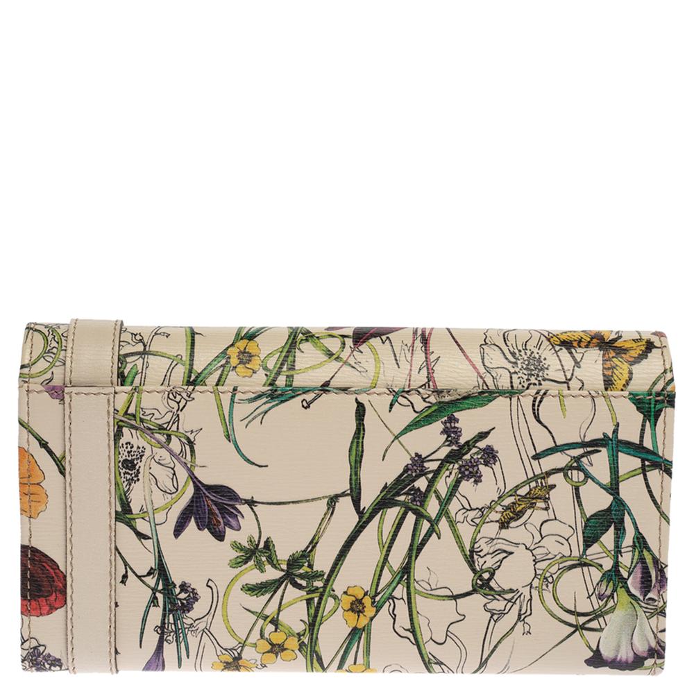 Gucci Off White Floral Print Leather Nice Continental Wallet 1