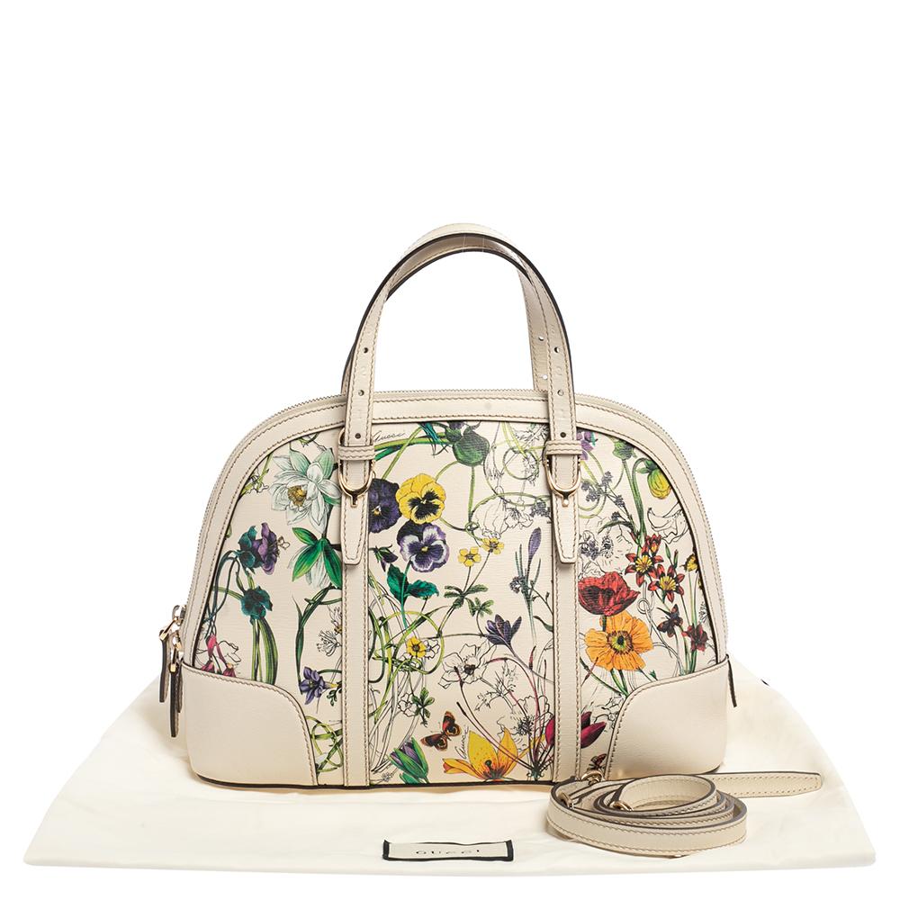 Gucci Off White Floral Print Leather Nice Satchel 6