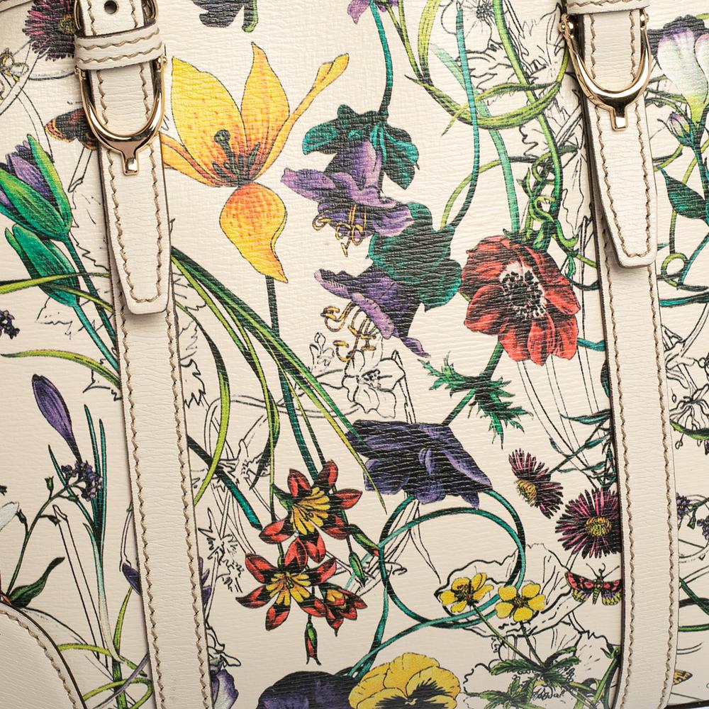 Gucci Off White Floral Print Leather Nice Satchel 2