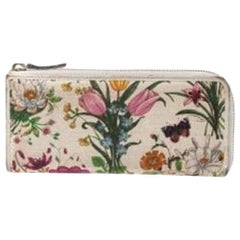 Gucci Off White Floral Printed Canvas Zip Around Wallet