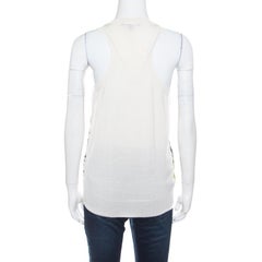 Gucci Off White Floral Printed Silk Paneled Knit Sleeveless Top M