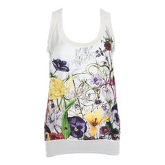 Gucci Off White Floral Printed Silk Paneled Knit Sleeveless Top M