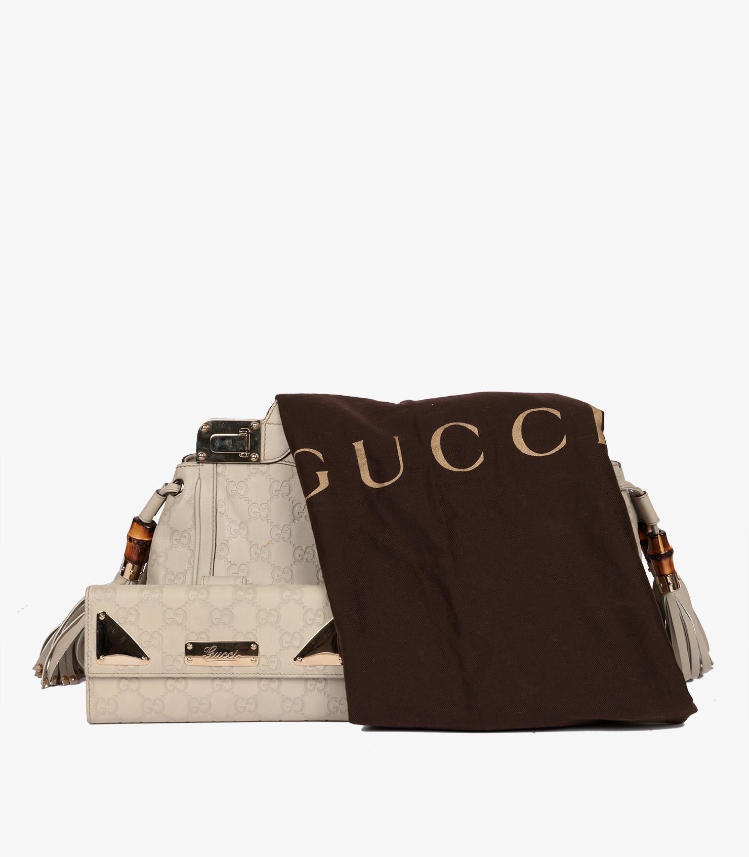 Gucci Off White GG Embossed Guccissima Leather Medium Tassle Race Tote 7