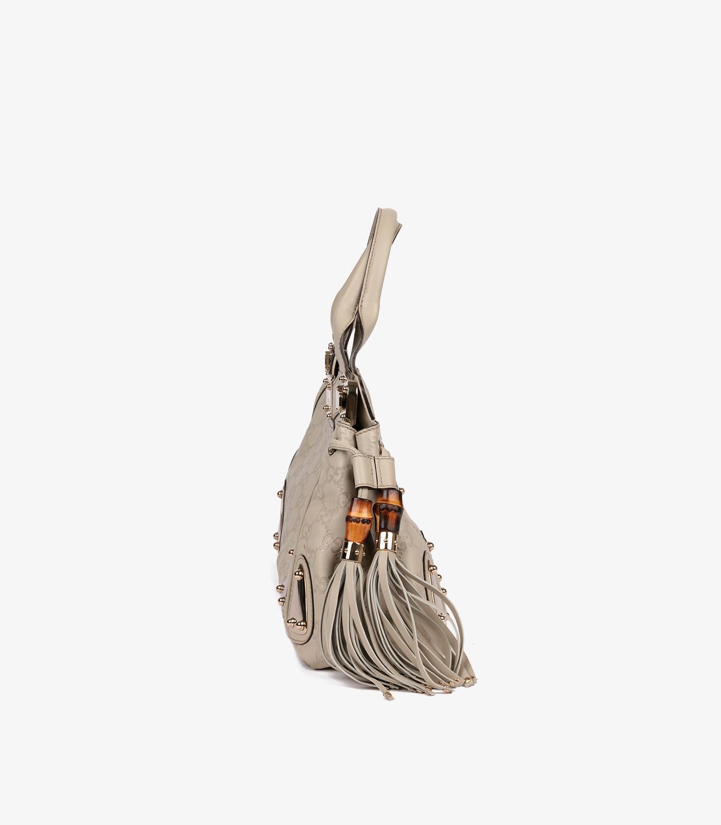Gucci Off White GG Embossed Guccissima Leather Medium Tassle Race Tote 1