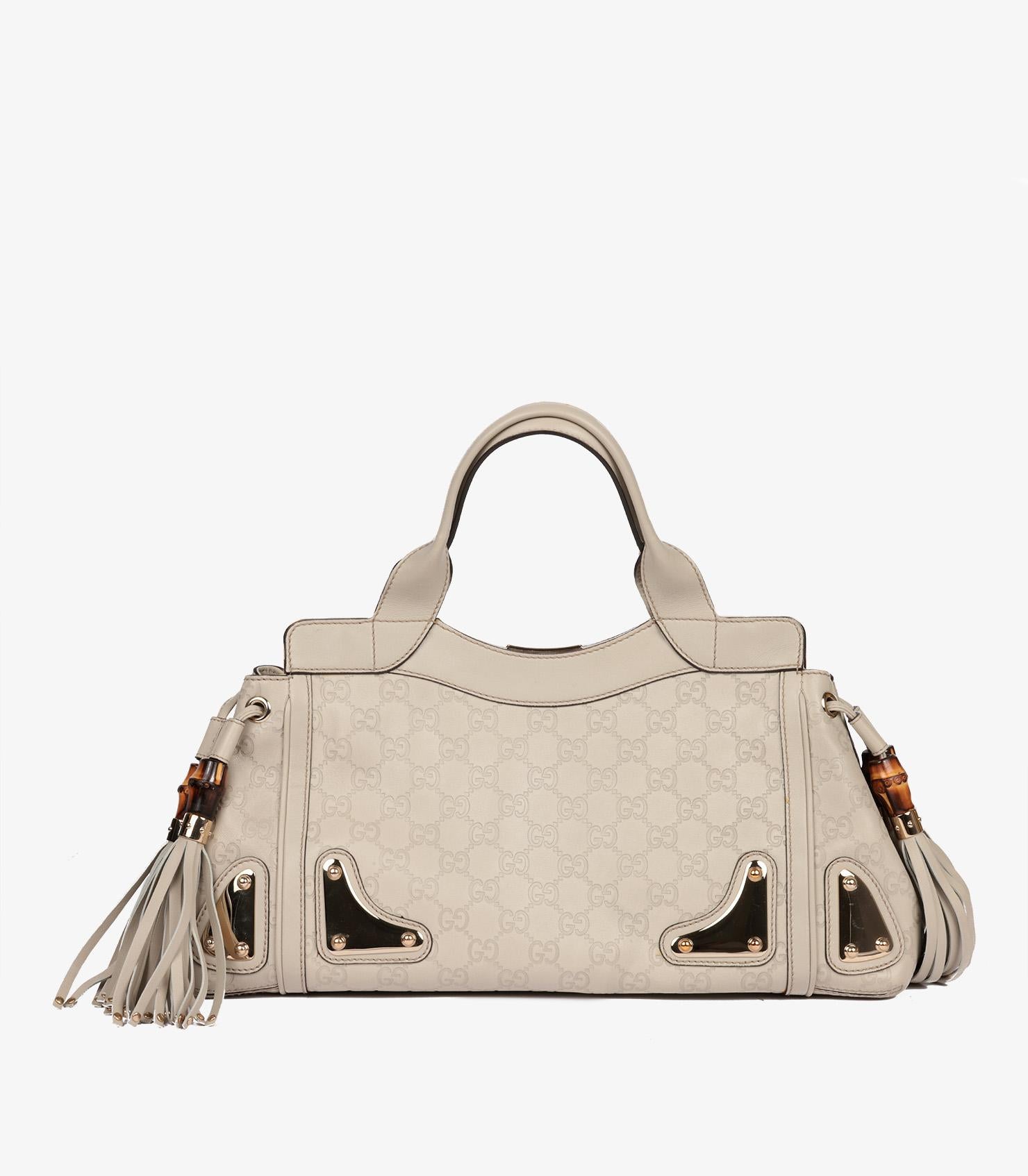 Gucci Off White GG Embossed Guccissima Leather Medium Tassle Race Tote 2
