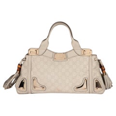 Gucci Off White GG Embossed Guccissima Leather Medium Tassle Race Tote 