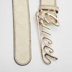 Gucci Off-white GG Supreme Canvas and Leather Logo Belt 85 CM