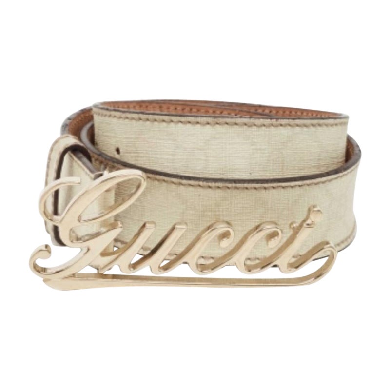 Gucci Cintura in tela e pelle con logo GG Supreme bianco sporco 85 CM in vendita