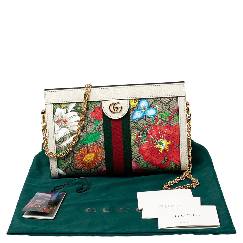 Gucci Off-White GG Supreme Canvas and Leather Small Ophidia Floral Chain Bag 4