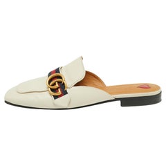 Gucci Off White GG Twins Web Leather Slide Mules Size 39.5