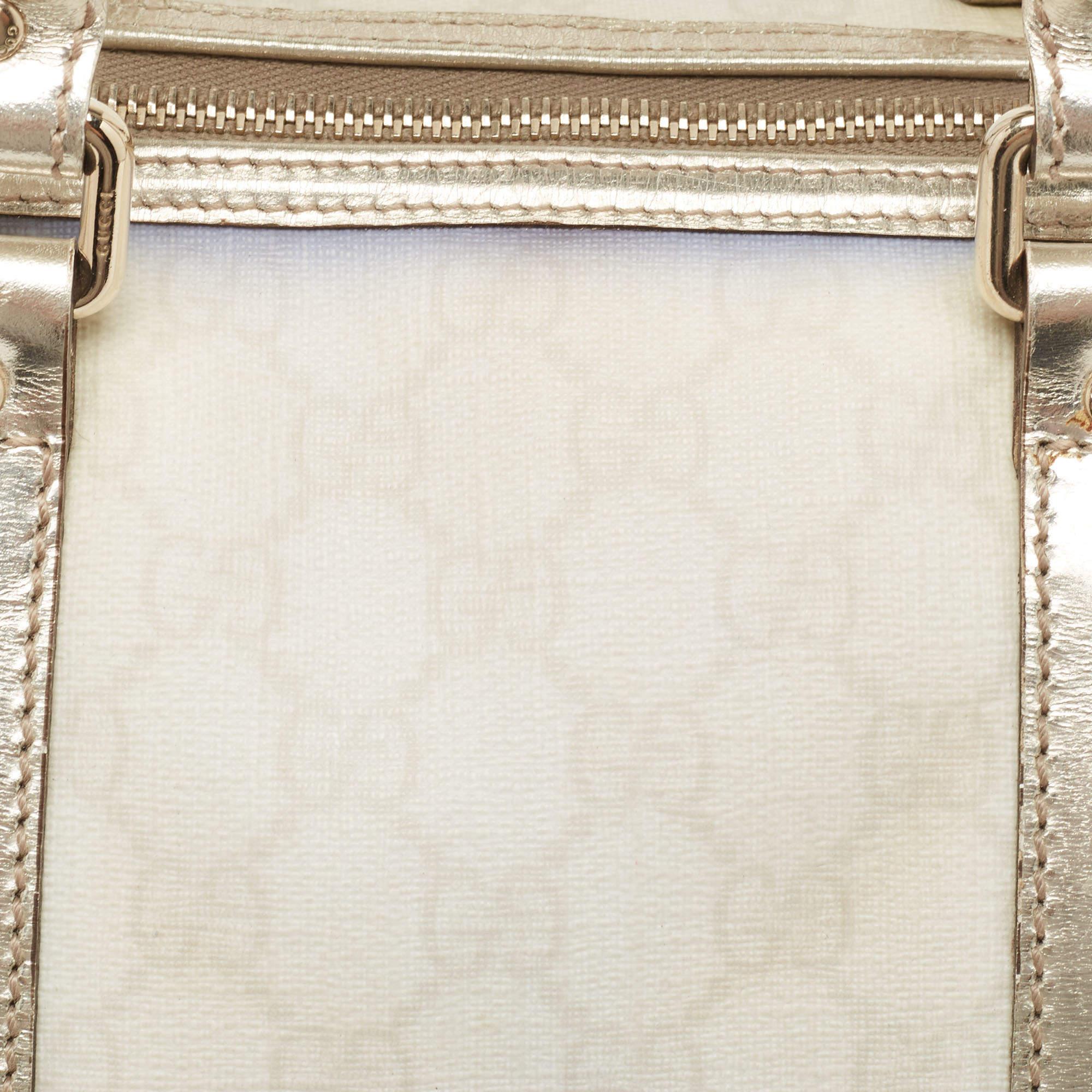 Gucci Off White/Gold GG Supreme Canvas and Glossy Leather Medium Joy Boston Bag 1